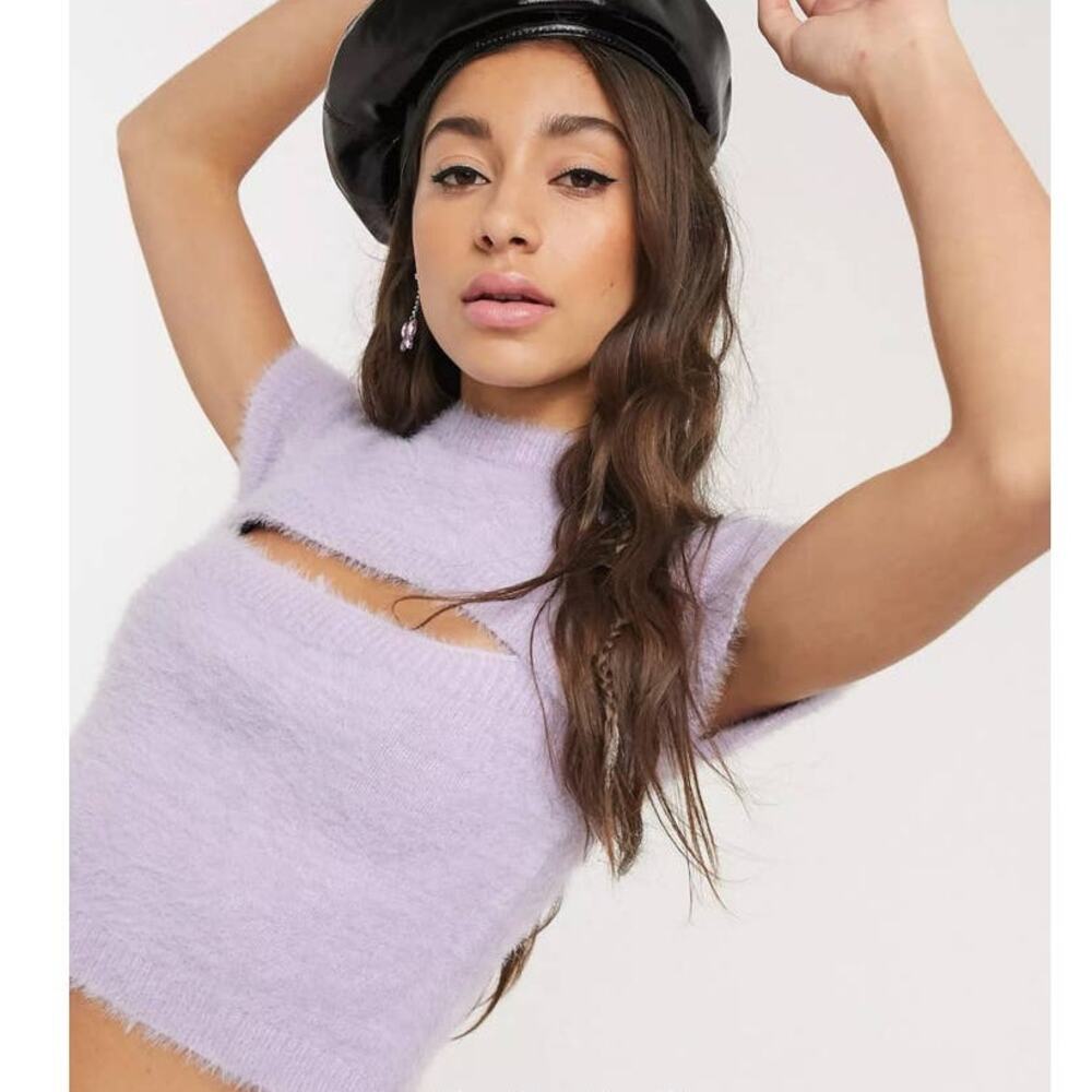The Ragged Priest Womens size Medium Fluffy Knit Peekaboo Sweater Lilac Purple - Picture 2 of 12